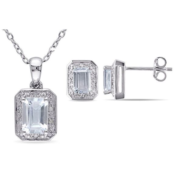 2.05 Carat (ctw) Light Aquamarine Solitaire Earrings and Pendant Set Sterling Si